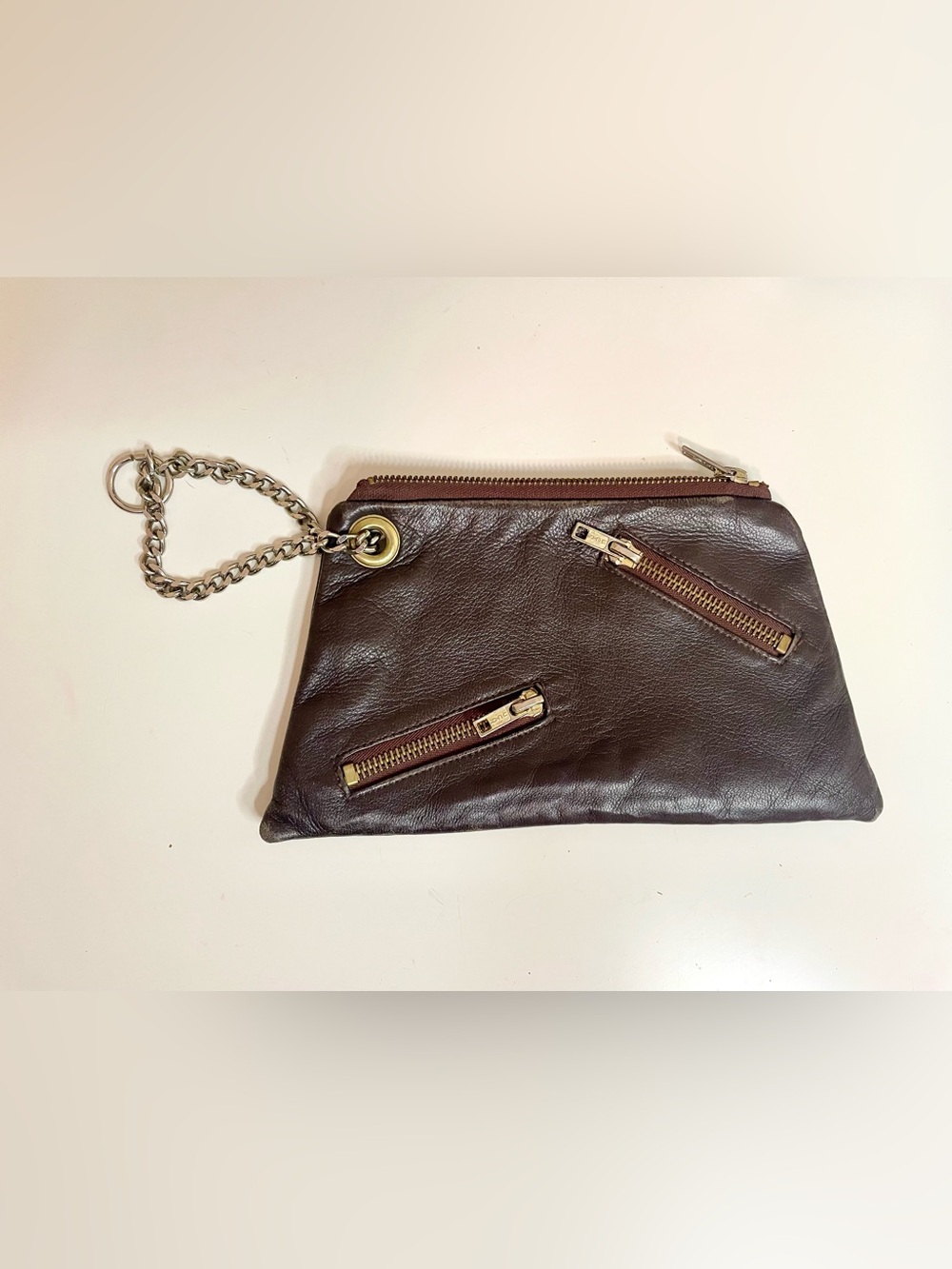Y2k Leather Chain-Accent Crossbody Clutch